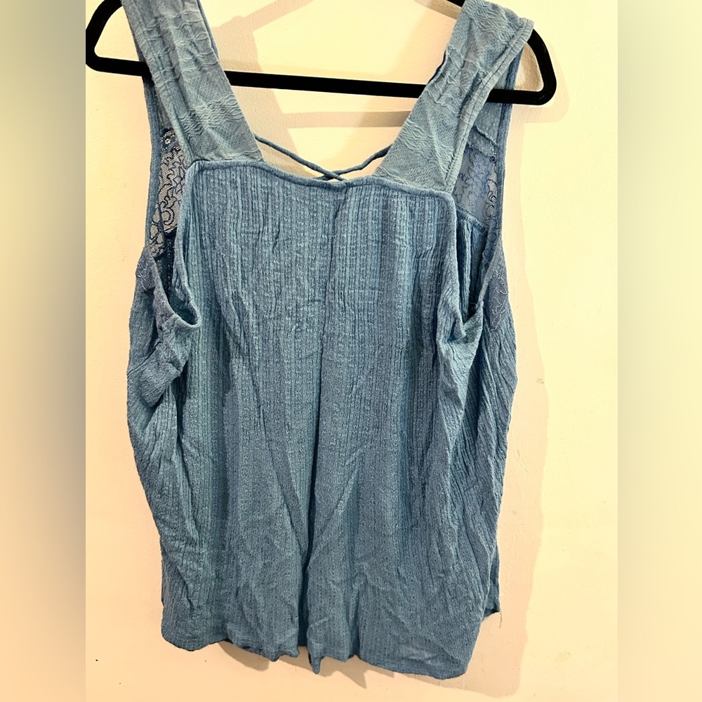 EUC Lucky Brand cornflower blue feminine lace Sleeveless Top Blouse tank sz 1X - Picture 2 of 13